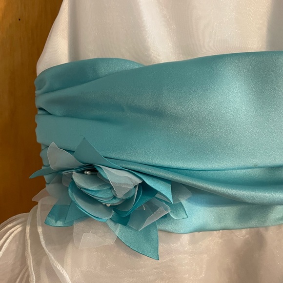 teal and white children’s flower girl dress - Picture 2 of 7
